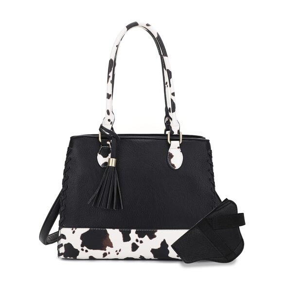 Јеѕѕіе & Јаmеѕ Handbags - 6330 Montana Whipstitching Cow Print Top Handle Satchel Purse